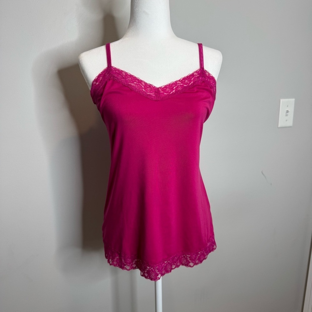 Y2K Lace Trim Cami Size M Hot Pink Preppy 90s Coquette Babydoll Feminine 2000s